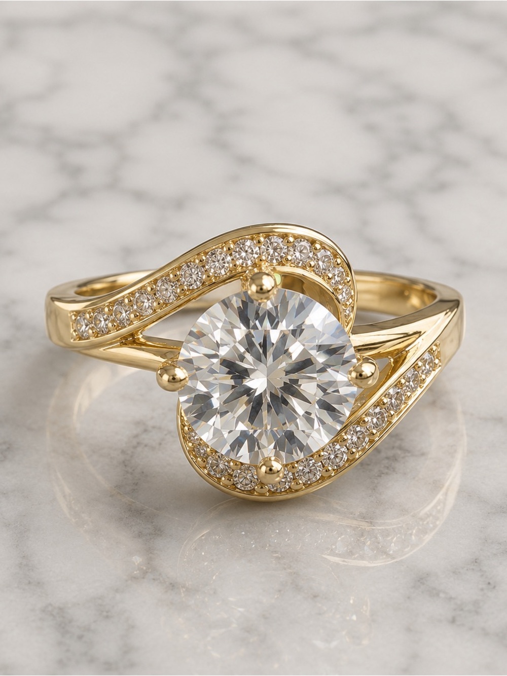 18K Gold Filled CZ Halo Ring ✨ Luxe Glam Statement • Swirl Crossover • Size 10